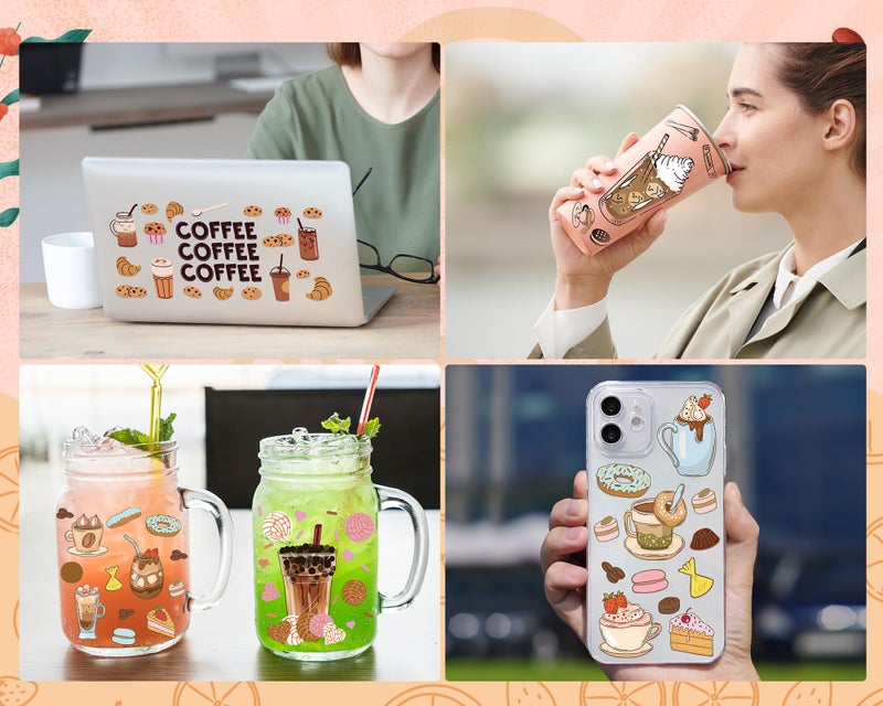 Rngmsi UV DTF Cup Wrap - 8 Sheets Coffee UV DTF Cup Wraps for 16 oz, Cake Drink Milk Tea Uvdtf Decals, Waterproof Ice Cream Rub on Transfer Stickers for Glass, DIY Wood Crafts - Image 4