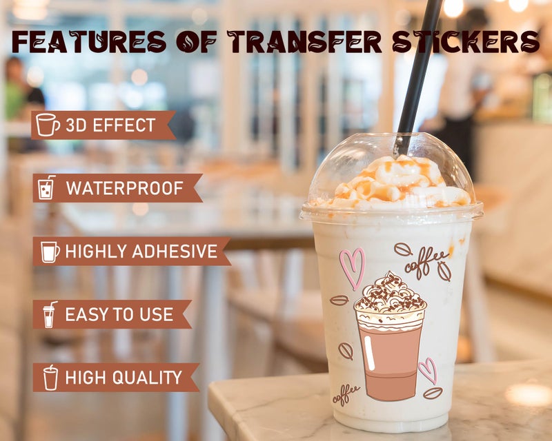 Rngmsi UV DTF Cup Wrap - 8 Sheets Coffee UV DTF Cup Wraps for 16 oz, Cake Drink Milk Tea Uvdtf Decals, Waterproof Ice Cream Rub on Transfer Stickers for Glass, DIY Wood Crafts - Image 3