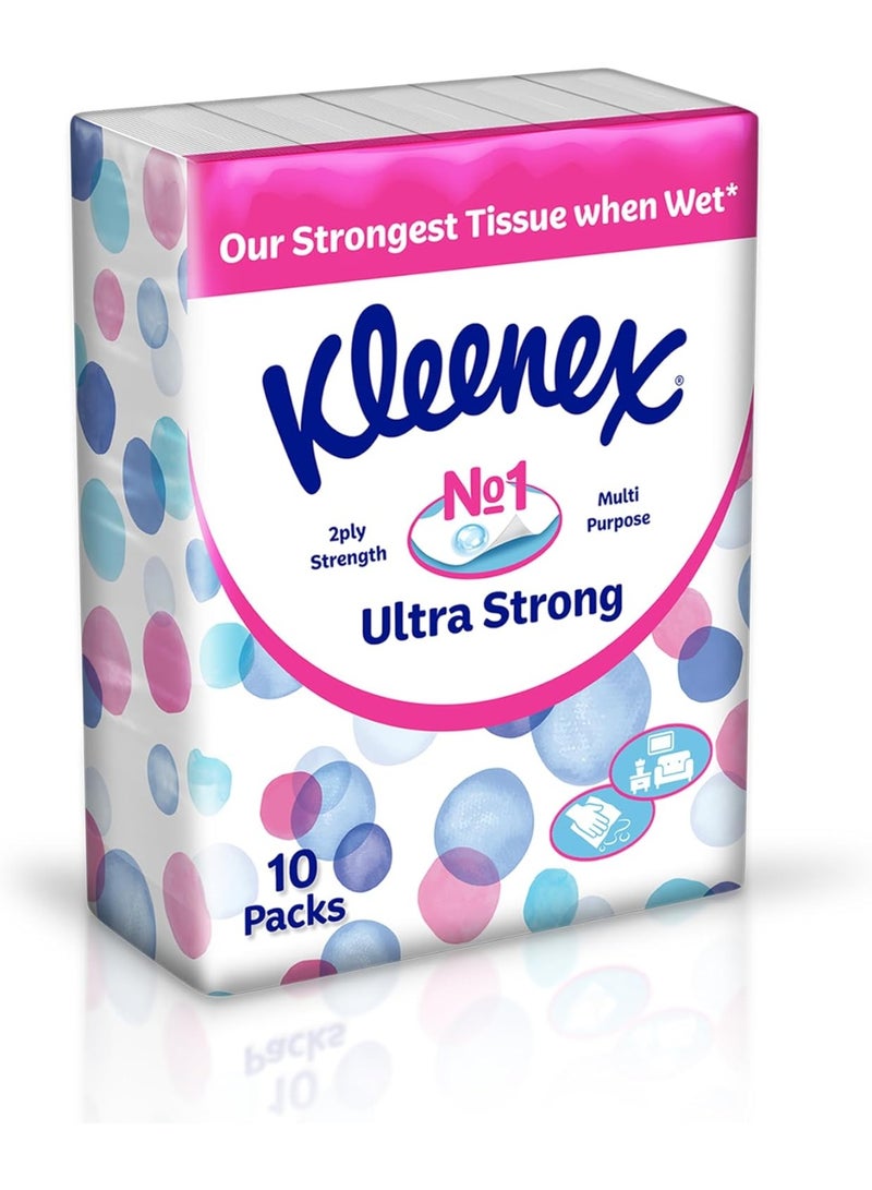 Kleenex 2 Ply Ultra Strong Facial Tissue 10 Soft Packs Strong Multi Purpose Tissue - Image 2