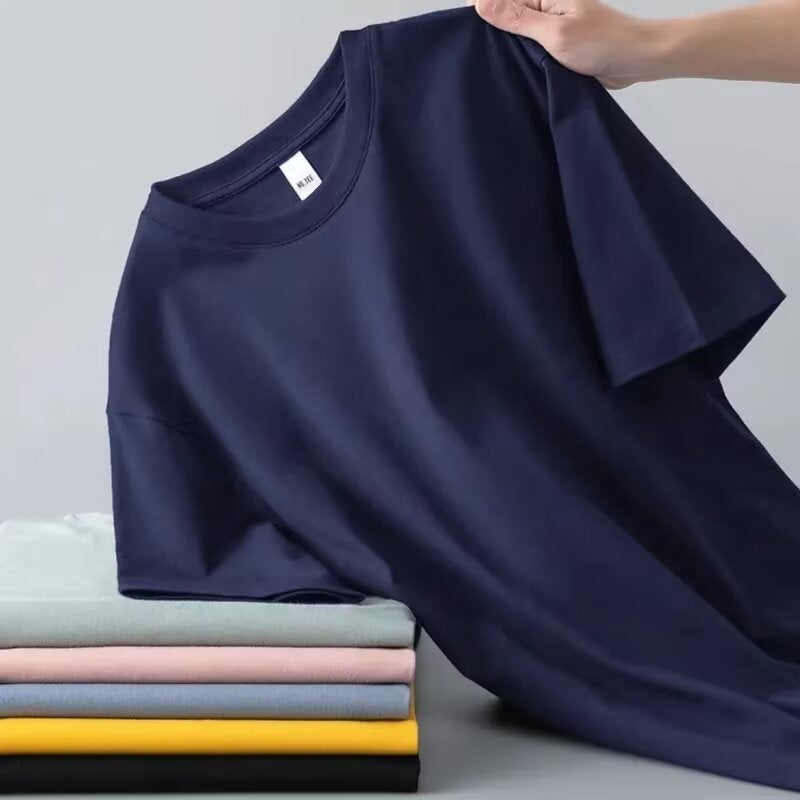 White Short-Sleeved T-Shirt Men'S Summer Comfortable Ins Trendy Brand Solid Color Basic Loose Half-Sleeved Inner Base Shirt - Image 1
