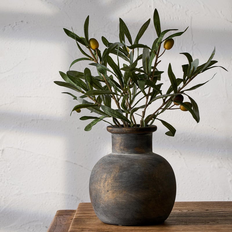 SIDUCAL Ceramic Rustic Farmhouse Vase 6 Inch Pottery Decorative Flower Boho Terracotta Vase for Home Decor Table Living Room Bathroom Decoration Shelf Decor Mantel Bronze
