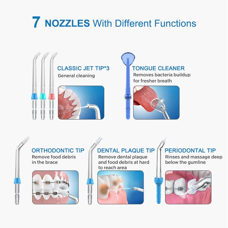 TUREWELL Dental Water Flosser nozzles, TUREWELL 7PCS Replacement Standard and Functional Jet Tips for Family Oral Irrigator FC165, FC168, FC169, FC166, FC163, FC162, FC188, FC288 - Image 2