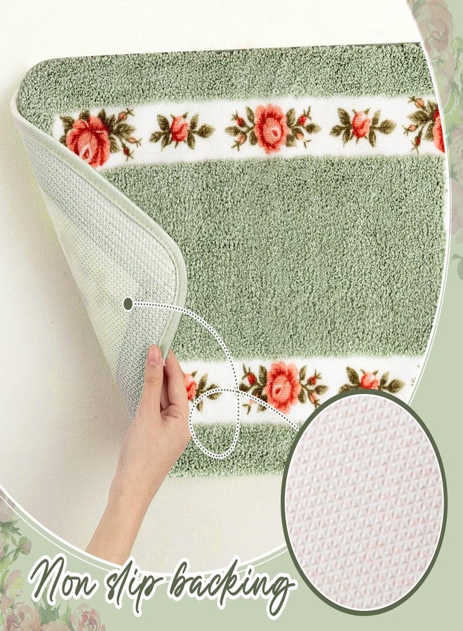 Drydiet 3 Pcs Rose Flowers Bathroom Rugs Set Coquette Room Decor Floral Rugs for Bathroom Bedroom Living Room, Floral Bath Mat Non Skid Romantic Rose Flower Area Rugs 3 Shapes(Green) - Image 4