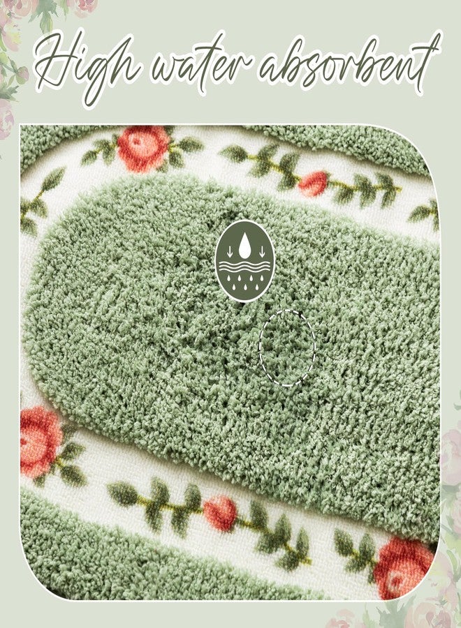 Drydiet 3 Pcs Rose Flowers Bathroom Rugs Set Coquette Room Decor Floral Rugs for Bathroom Bedroom Living Room, Floral Bath Mat Non Skid Romantic Rose Flower Area Rugs 3 Shapes(Green) - Image 5