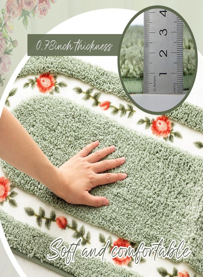 Drydiet 3 Pcs Rose Flowers Bathroom Rugs Set Coquette Room Decor Floral Rugs for Bathroom Bedroom Living Room, Floral Bath Mat Non Skid Romantic Rose Flower Area Rugs 3 Shapes(Green) - Image 3