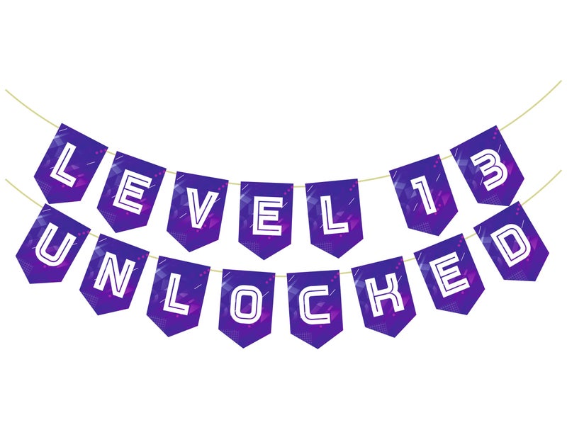 SVM CRAFT® Level 13 Unlocked Banner, Officially Teenager, Level Up 13 Party Hanging Sign, Happy 13th Birthday Party Decorations Supplies