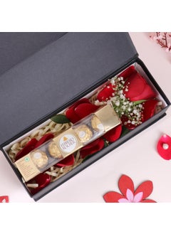 Floweraura FlowerAura Love Combo of Single Red Rose With Pack of 4 Chocolate In Box For Birthday Anniversary Gift Valentines Day Rose Day Gift For Boyfriend GirlfriendWife Husband Same Day Delivery  - Image 1
