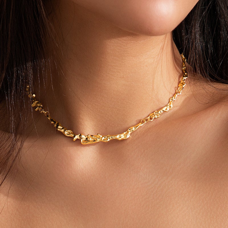 Fashion Liquid Pleat Irregular Choker Necklace 02 necklace gold 6316