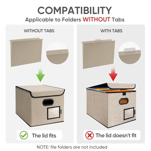 BALEINE File Organizer Box with Lid, Collapsible File Folder Organizer with Plastic Slide, Hanging File Folder Box for Office Document Storage (1 Pack, Beige) - Image 5