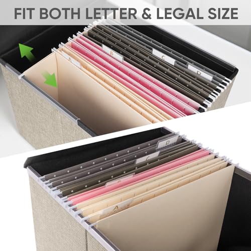 BALEINE File Organizer Box with Lid, Collapsible File Folder Organizer with Plastic Slide, Hanging File Folder Box for Office Document Storage (1 Pack, Beige) - Image 3