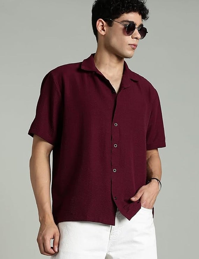 fyltr Men's Solid Casual Textured Shirt - Half Sleeves | Shirts for Men | Summer Shirt | Regular Fit - Image 1