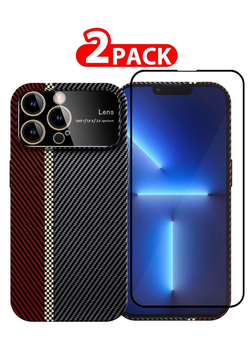 CATANES - 2 Packs Of iPhone 13 Pro Carbon Case Large Window Camera Protection and Screen Protector Unique Design Mixed Amazing Color Aramid Carbon Fiber Phone Case Red - Image 1