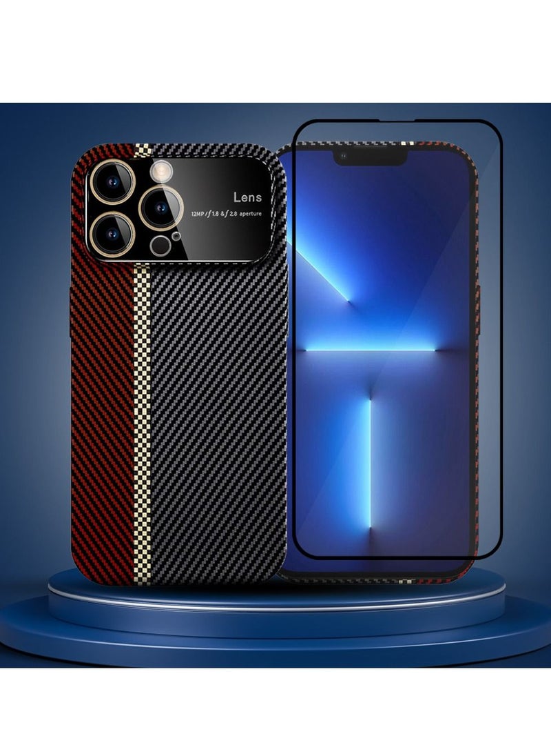 CATANES - 2 Packs Of iPhone 13 Pro Carbon Case Large Window Camera Protection and Screen Protector Unique Design Mixed Amazing Color Aramid Carbon Fiber Phone Case Red - Image 1