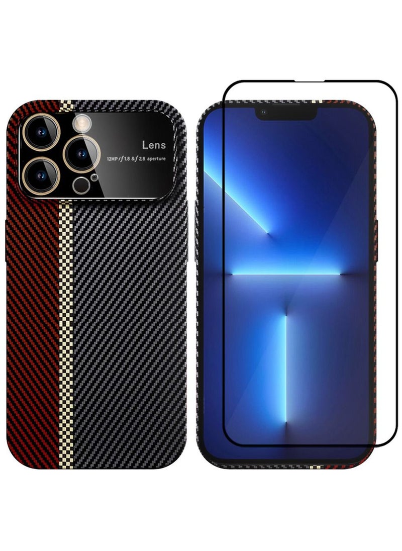 CATANES - 2 Packs Of iPhone 13 Pro Carbon Case Large Window Camera Protection and Screen Protector Unique Design Mixed Amazing Color Aramid Carbon Fiber Phone Case Red - Image 1