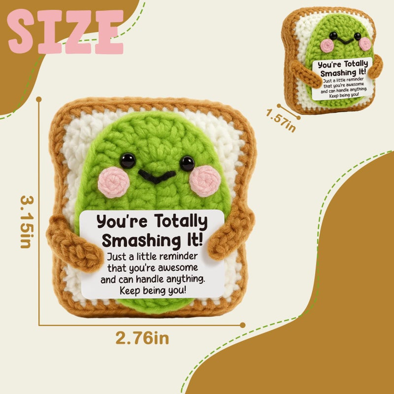 Heartfelt Gifting هدايا مشجعة مضحكة من القلب للنساء، والزملاء، والأصدقاء - توست الأفوكادو الكروشيه اللطيف، هدية تهنئة للترقية في العمل الجديد، دعم إيجابي عاطفي لتزيين المكتب - Image 2