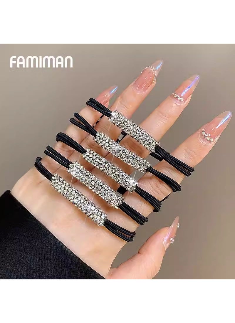 Generic Super Shiny Rhinestone Hair Ties for Women Elegant Ponytail Holder High Elasticity Hair Bands Korean Style Fresh Sweet Headwear 1# silver rhinestone hair rope 