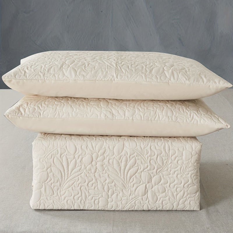 2Pcs White Queen Size Breathable Floral Quilted Pillowcases with Envelope Closure Soft Skin Friendly Home Decor for Living Room Bedroom Couch Sofa No Insert Needed - Image 1