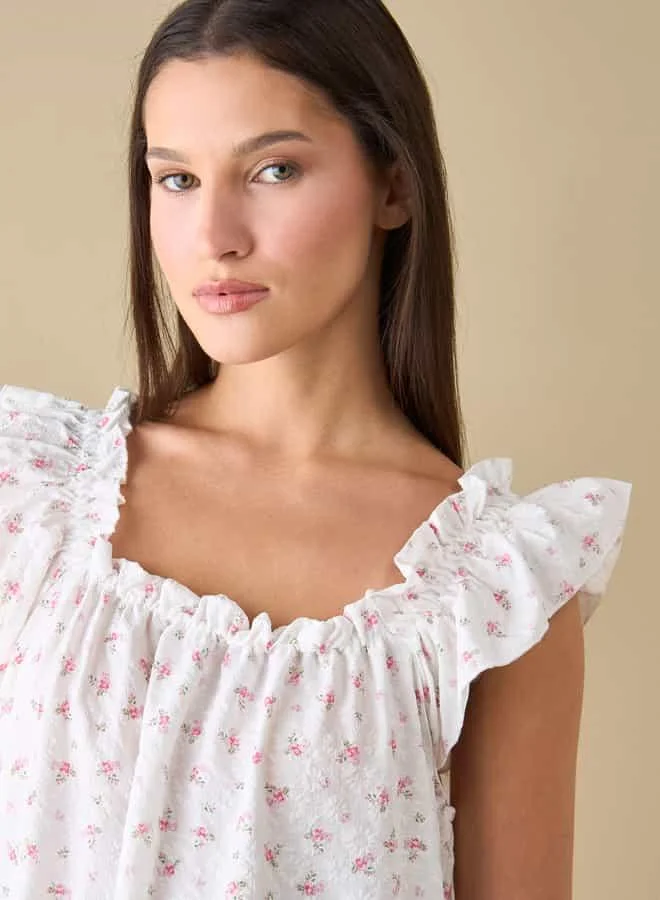 سبلاش فيڤ Floral Print Sleepshirt with Ruffle Detail