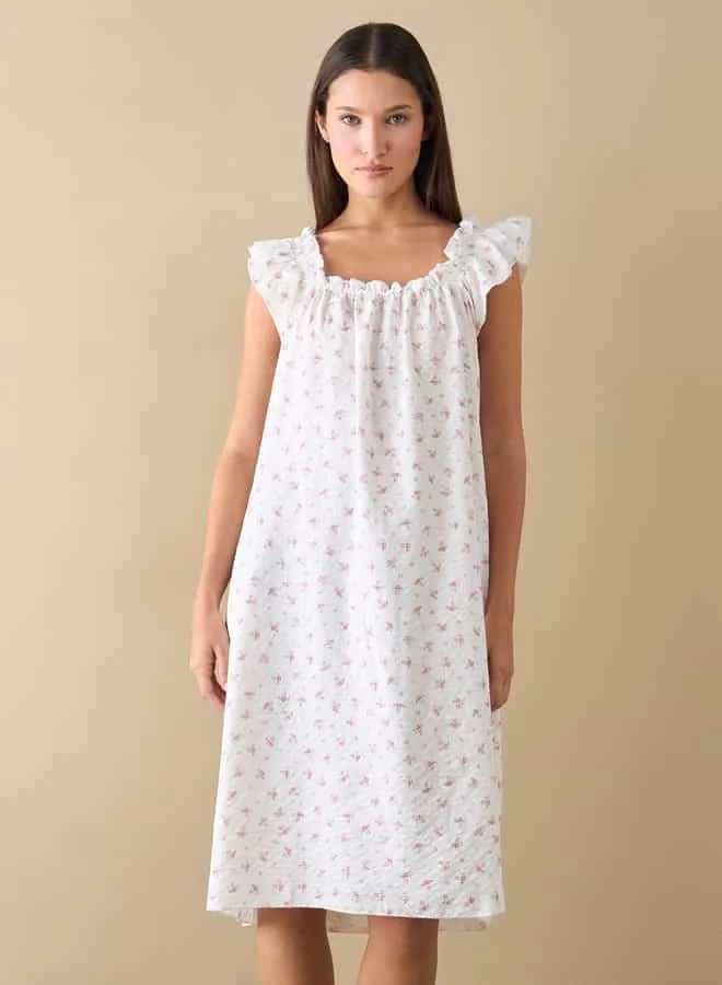 سبلاش فيڤ Floral Print Sleepshirt with Ruffle Detail