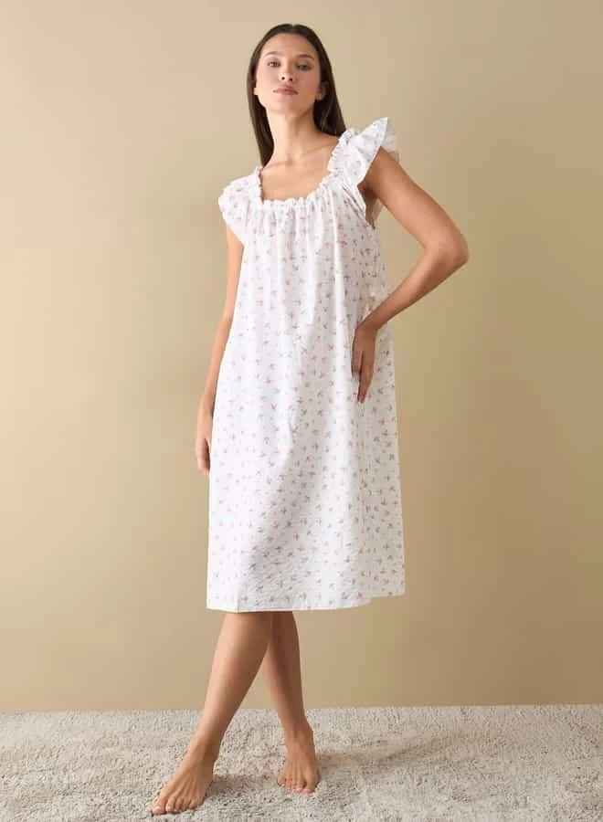 سبلاش فيڤ Floral Print Sleepshirt with Ruffle Detail