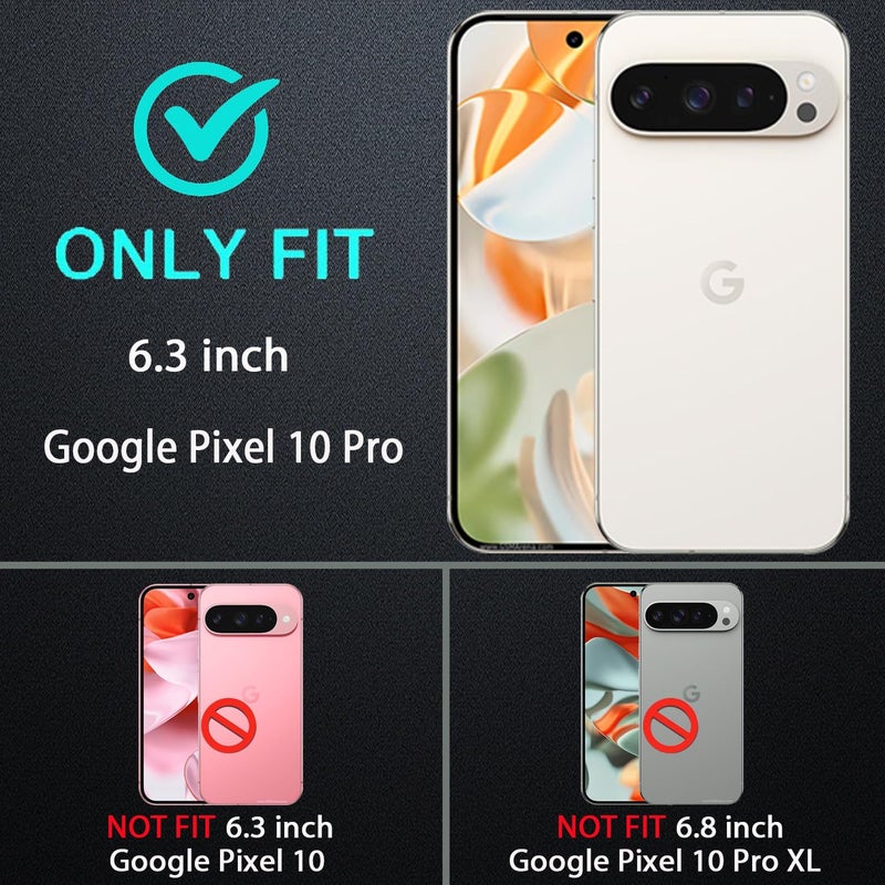 YKHJKLEC for Google Pixel 10 Pro Case, Military Grade 3 in 1 Heavy Duty Shockproof/Drop Proof/Dust Proof Case with 2Pcs Tempered Glass Screen Protector & Camera Lens Protector (Black/Black) - Image 2