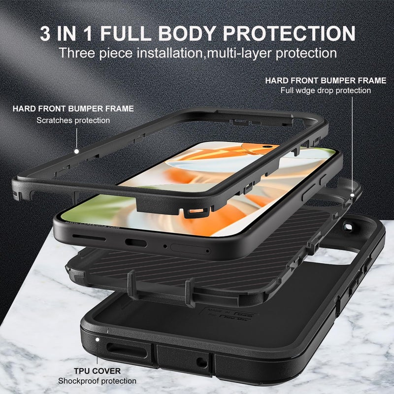 YKHJKLEC for Google Pixel 10 Pro Case, Military Grade 3 in 1 Heavy Duty Shockproof/Drop Proof/Dust Proof Case with 2Pcs Tempered Glass Screen Protector & Camera Lens Protector (Black/Black) - Image 4