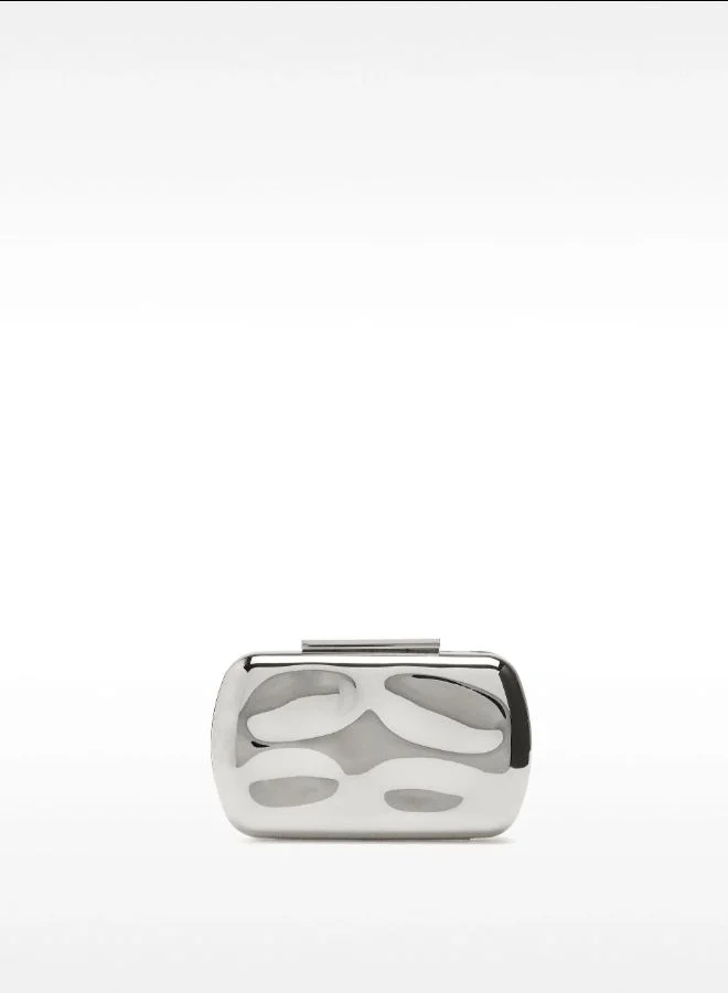 Metallic clutch with embossed detail