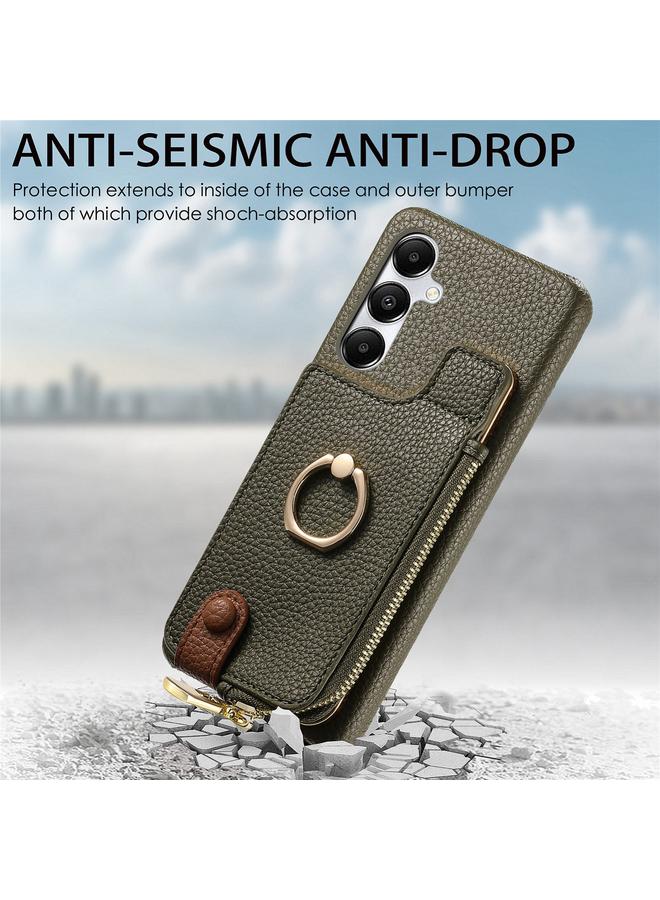erorex Case For Samsung Galaxy A35 Litchi Leather Oil Edge Ring Zipper Wallet Back Phone Case - Image 2