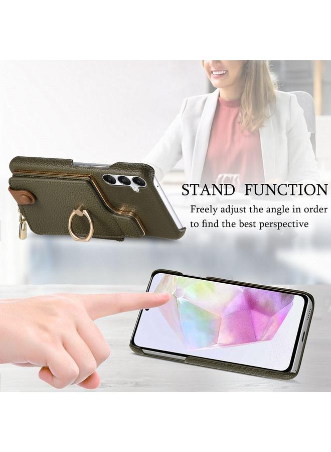 erorex Case For Samsung Galaxy A35 Litchi Leather Oil Edge Ring Zipper Wallet Back Phone Case - Image 5