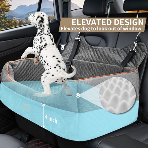 EUHAMS Dog Car Seat for Large/Medium Dogs - Memory Foam Dog Booster Seat for Under 55Lbs or 2 Small Dogs-Detachable and Washable Travel Bed with Thick Cushion and Storage Pockets-Grey - Image 3