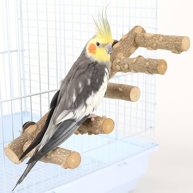 Yamibobo Bird Ladder, Natural Wood Parrot Perch Stand, Natural Prickly Ash Wood Climbing Standing Branch Bird Chewing Toys for Parakeet Cockatiel Rats Hamsters - Image 1