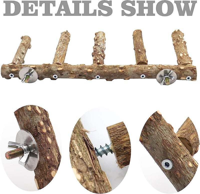 Yamibobo Bird Ladder, Natural Wood Parrot Perch Stand, Natural Prickly Ash Wood Climbing Standing Branch Bird Chewing Toys for Parakeet Cockatiel Rats Hamsters - Image 3