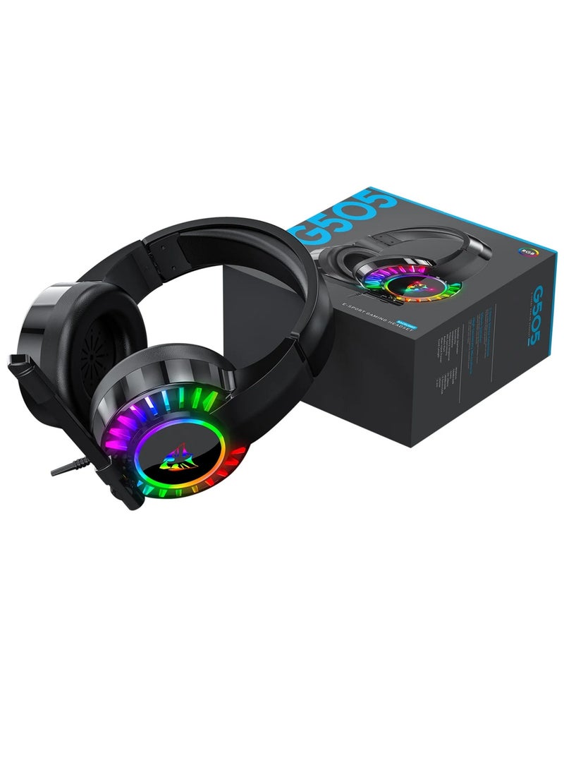 سماعة ألعاب سلكية G505 RGB – فوق الأذن بمنفذ USB مع ميكروفون مانع للضوضاء وتحكم في الصوت  - Image 3