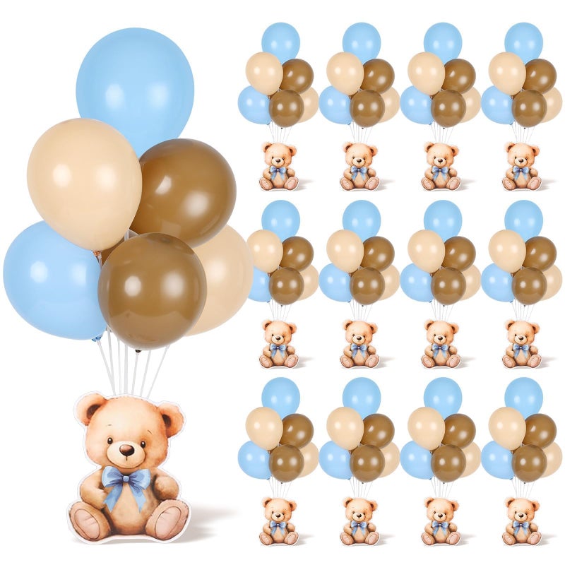 YLOLUL 12 Sets Bear Baby Shower Balloon Stand Kit for Table Boy Baby Shower with Balloon Centerpieces Decorations for Blue Teddy Bear Theme Gender Reveal Birthday Party Table Decorations Supplies - Image 1