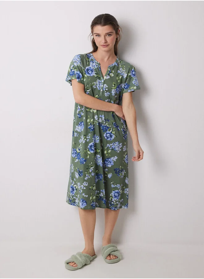 women'secret Midi nightgown 100% cotton green flowers