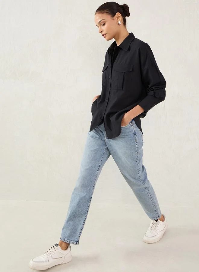 Femmella Femmella Black Pocket Detail Buttoned Shirt