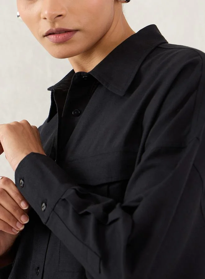 Femmella Femmella Black Pocket Detail Buttoned Shirt