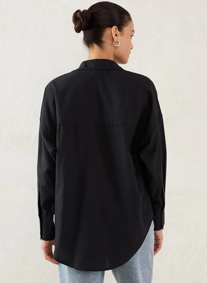 Femmella Femmella Black Pocket Detail Buttoned Shirt