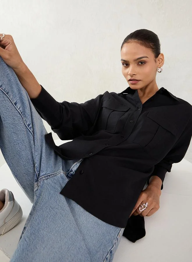 Femmella Femmella Black Pocket Detail Buttoned Shirt
