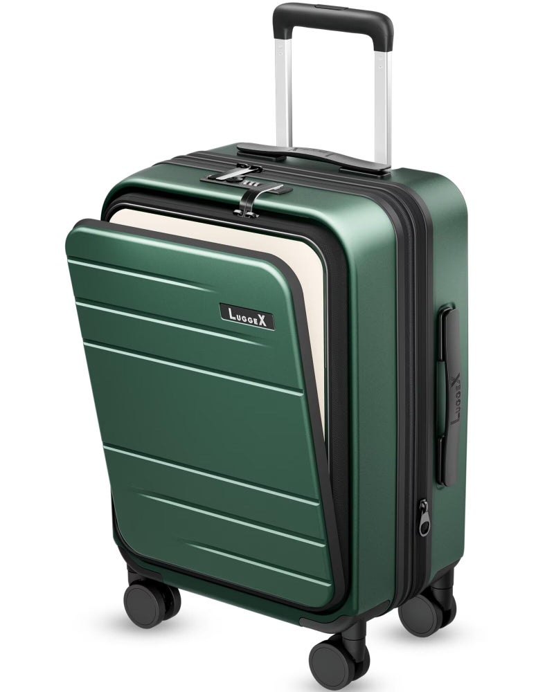 LUGGEX Carry On Luggage 22x14x9 Airline Approved, FLO5 Expandable Polycarbonate Suitcase with Front Pocket (FX-Core, Green, 20 Inch) - Image 1