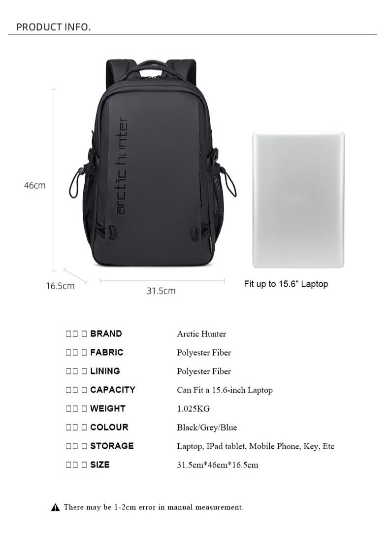 ARCTIC HUNTER - Travel Backpack 15.6 Inch Laptop Backpack For Men Lightweight Water Resistant Business Travel Laptop Bag Computer Bag Purse for Commuting College For Men & Women B00530 Black - Image 1