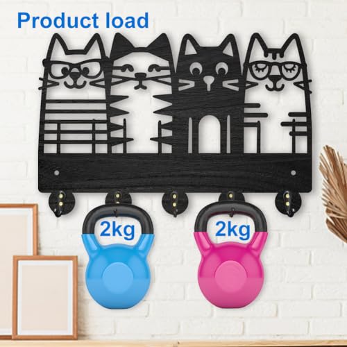 MAYJOYDIY Cat Coat Hooks Wall Mount 4 Cat Wearing Glasses Wood Key Holder for Wall 11.8×7.9inch Black Pet Animal Wall Art Decor Key Hooks 5 Alloy Hooks for Gift Entryway Living Room Kitchen Office - Image 4