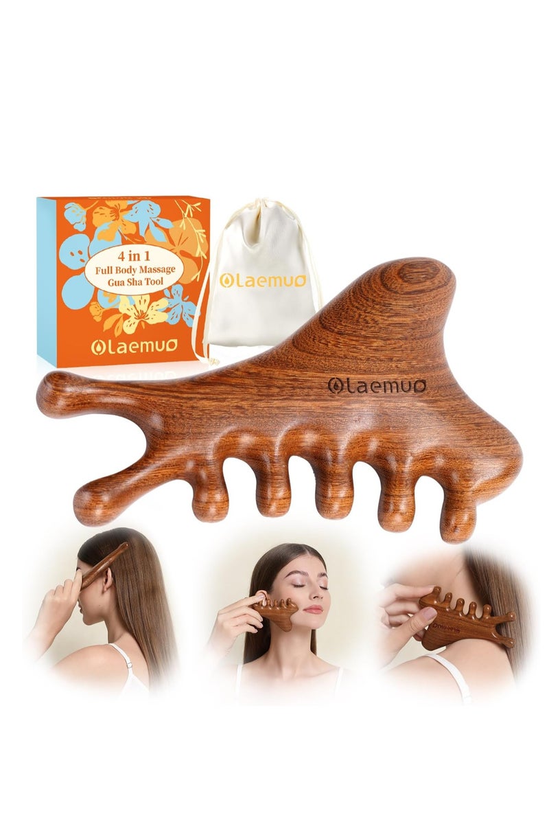 عام أداة للوجه ، مدلك فروة الرأس مع صندوق هدايا ، مشط التدليك للرأس ، الوجه ، العين ، أداة علاج الرقبة والجسم للاسترخاء ، خشب الصندل الطبيعي - Image 1