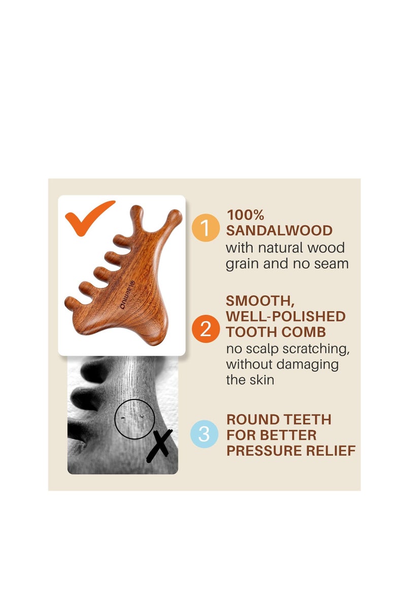 عام أداة للوجه ، مدلك فروة الرأس مع صندوق هدايا ، مشط التدليك للرأس ، الوجه ، العين ، أداة علاج الرقبة والجسم للاسترخاء ، خشب الصندل الطبيعي - Image 3