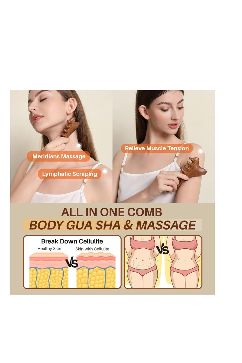 عام أداة للوجه ، مدلك فروة الرأس مع صندوق هدايا ، مشط التدليك للرأس ، الوجه ، العين ، أداة علاج الرقبة والجسم للاسترخاء ، خشب الصندل الطبيعي - Image 5
