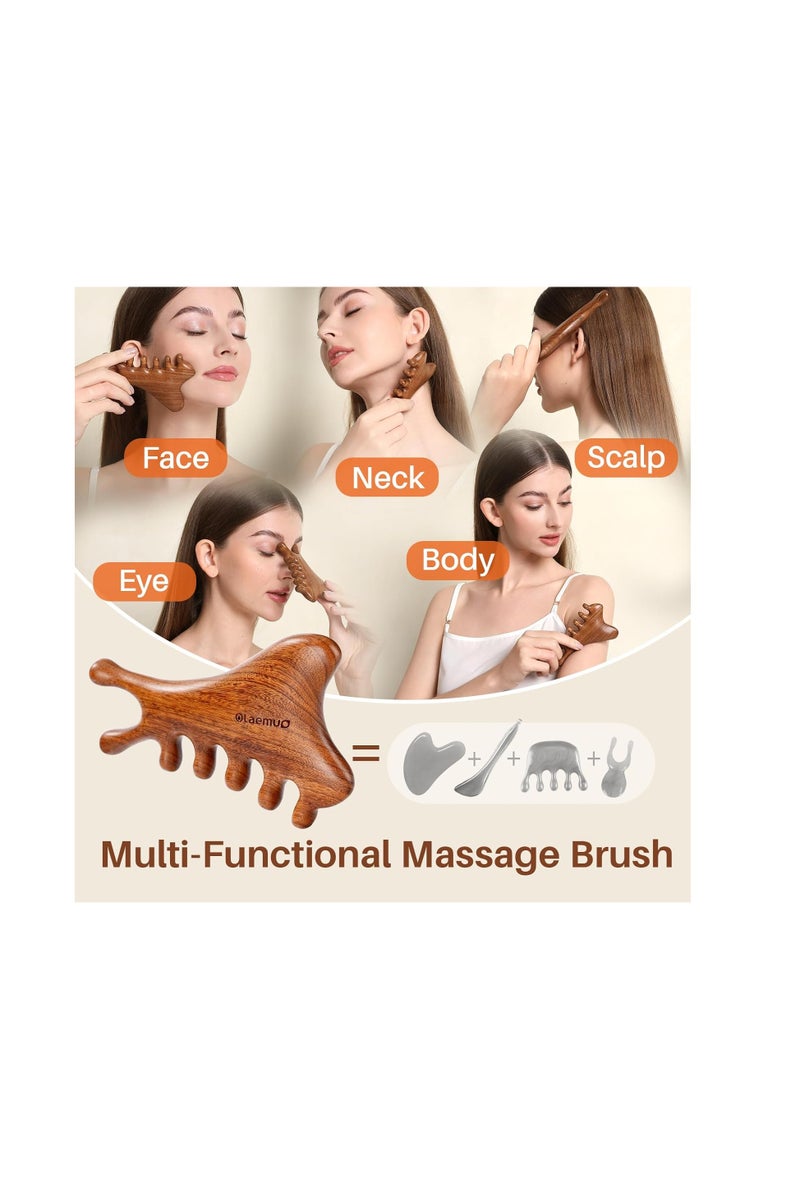 عام أداة للوجه ، مدلك فروة الرأس مع صندوق هدايا ، مشط التدليك للرأس ، الوجه ، العين ، أداة علاج الرقبة والجسم للاسترخاء ، خشب الصندل الطبيعي - Image 2