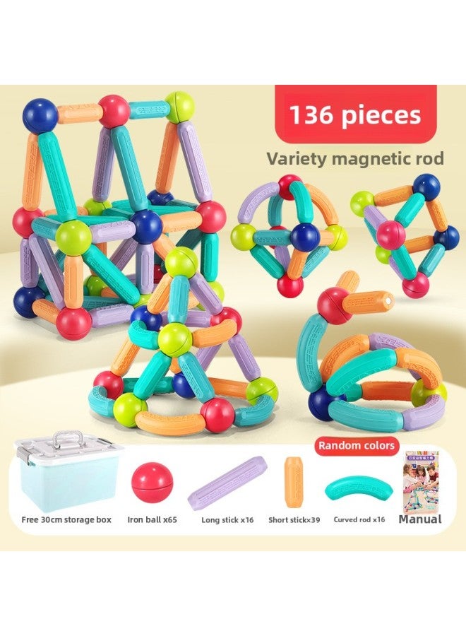 Magnetic Bar Children's Educational Toys Large Particles Changeable Boys And Girls Baby Jigsaw Puzzle Assembled Building Blocks Manufacturers Wholesale-Specifications:Large Particle 3D Magnetic Rod 136PCs  - Image 1
