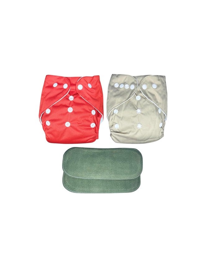 Kogar New Adjustable Reuse Nappy,Reusable & Washable Cloth Diaper Set with Super Absorbent Inserts, 3-36 Months, 2 Diapers with 2 Inserts (Red & Gray) - Image 1