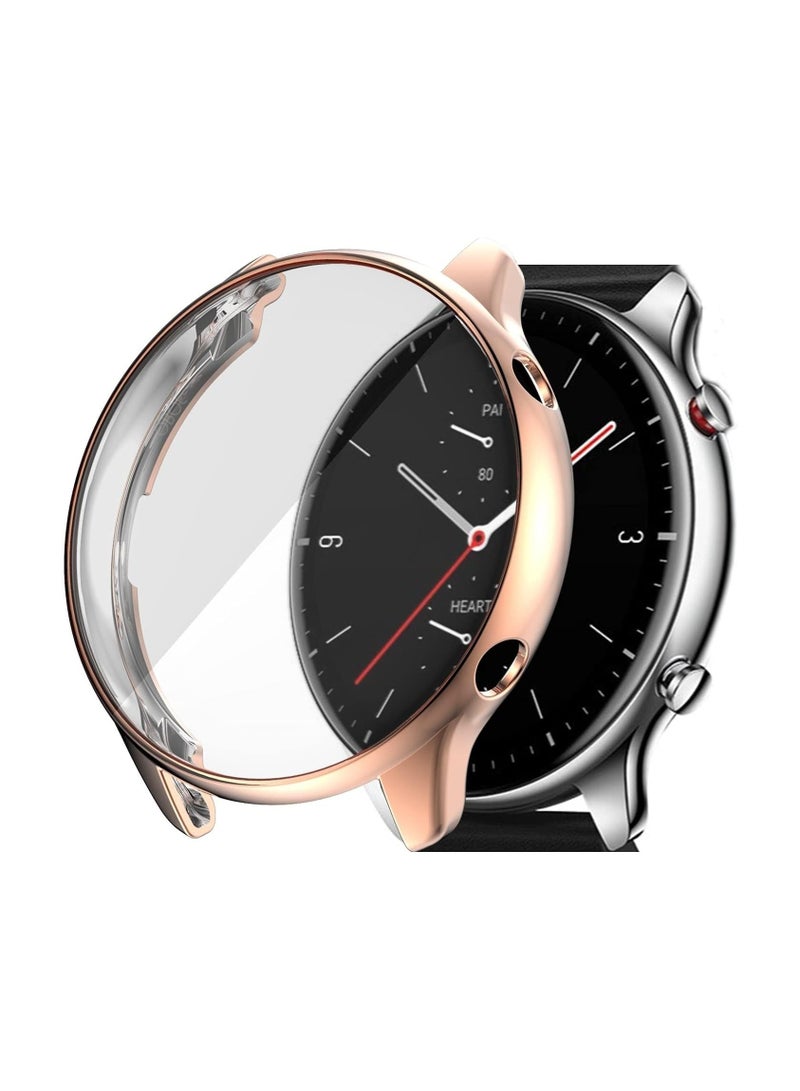 حافظة حماية للشاشة ELMO3EZZ متوافقة مع ساعة Amazfit GTR 3/GTR 3 Pro غطاء ناعم من مادة TPU مقاوم للصدمات وغطاء ممتص للصدمات رفيع (ذهبي وردي) - Image 1