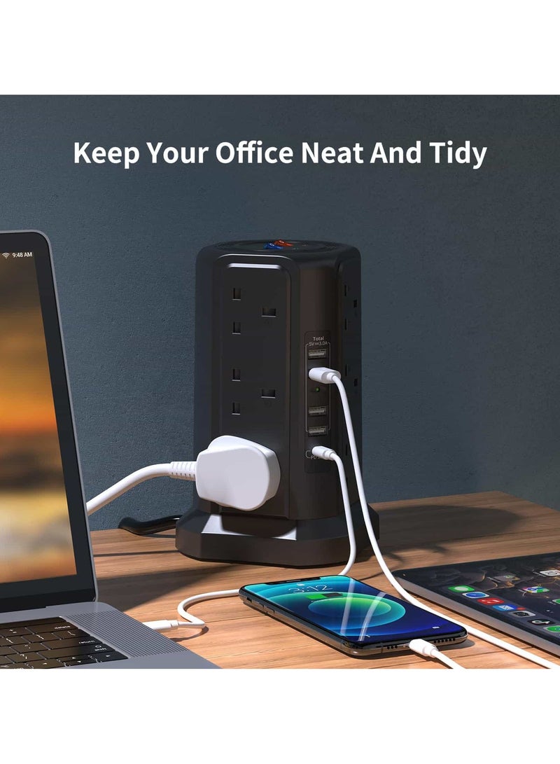 Anmi Tower Extension Lead with USB Slots and 18W USB C Fast Charger(5V/3.1A), 12 Way Plug Extension Tower, Surge Protected Extension Lead with Switch, Multi Plug Socket , 1.8M Extension Cable - Image 4